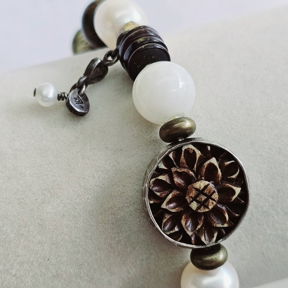 Silpada Stretch Bracelet with Pearls, Brass, Wood, and Gems - Picture 6 of 14